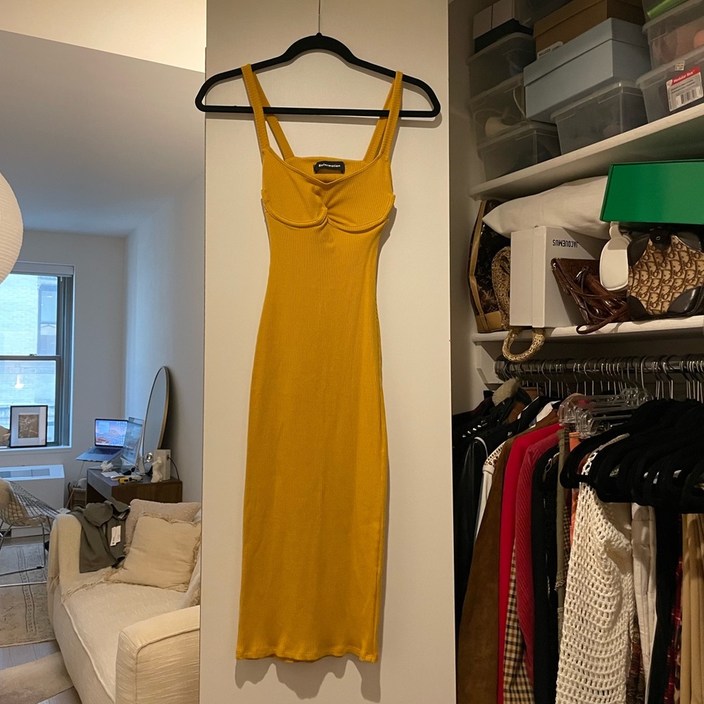 Reformation Mustard Yellow Bustier Bodycon Dress